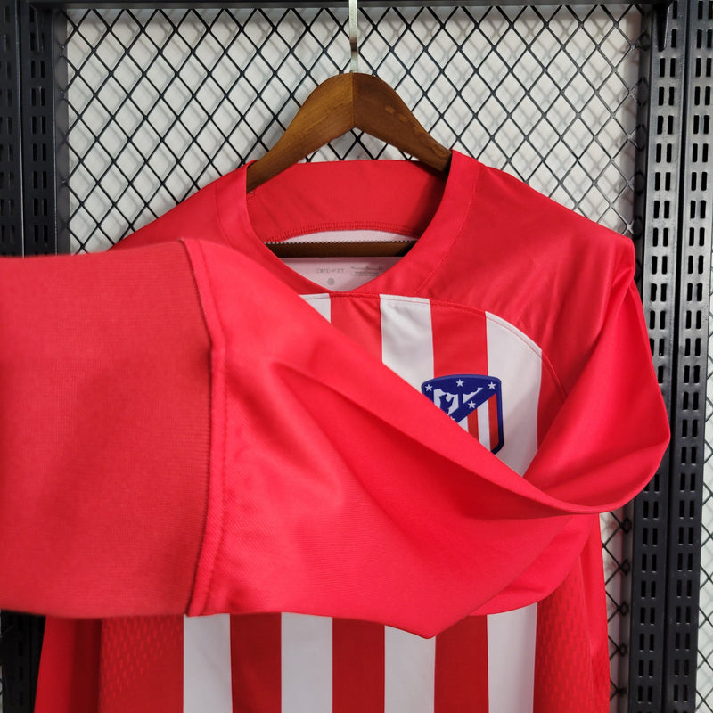 Camisa Atlético de Madrid Home Manga Longa 23/24 Torcedor Nike Masculina - Listrada Branca e Vermelha