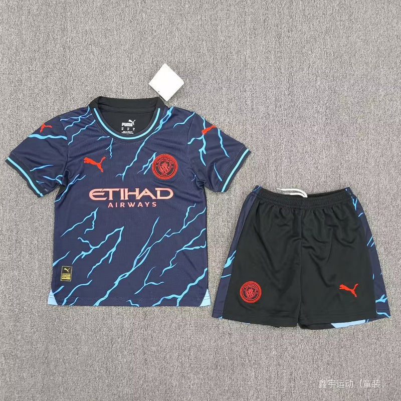 Kit Infantil Manchester City Third 23/24 Unissex Puma - Azul Escuro