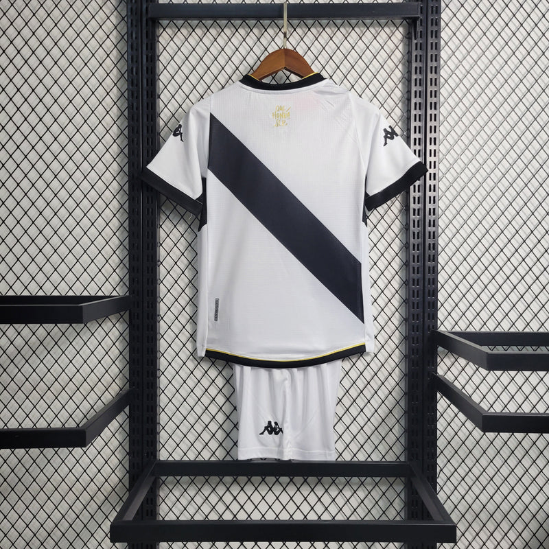 Kit Infantil Vasco Away 23/24 Camisa + Shorts Kappa Unissex - Branco e Preto