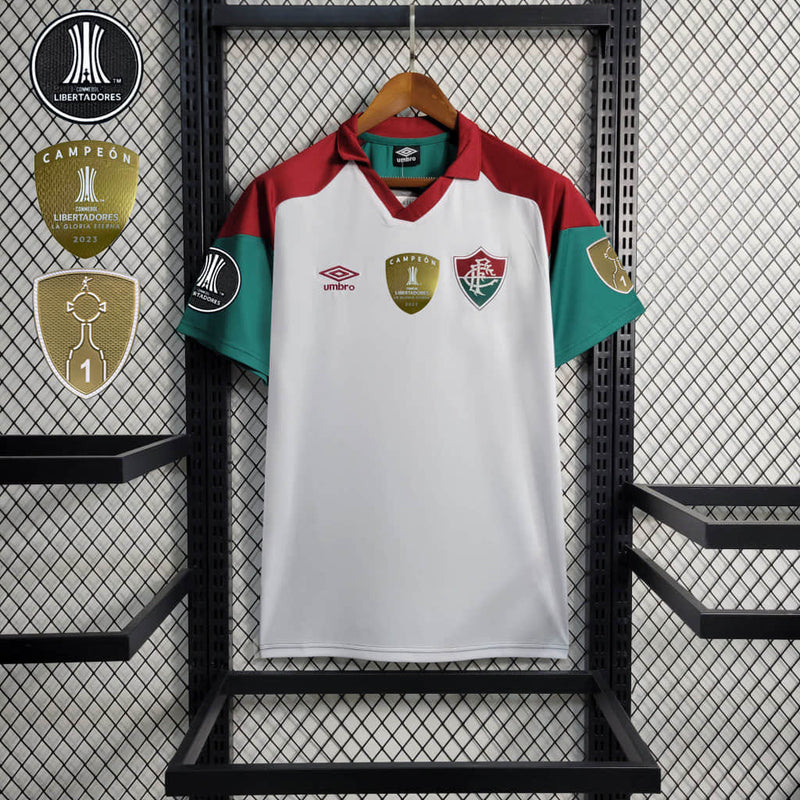 Camisa Fluminense Treino Gola + Patches 23/24 Torcedor Umbro Masculina - Branca e Verde