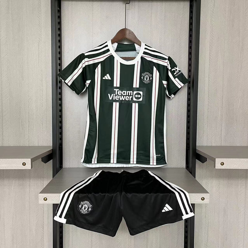 Kit infantil Manchester United Away 23/24 Unissex Adidas - Verde e Branca