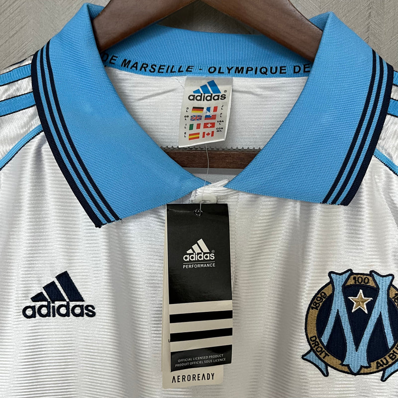 Camisa Olympique De Marseille Home Retro 98/99 Torcedor Adidas Masculino - Branco e Azul