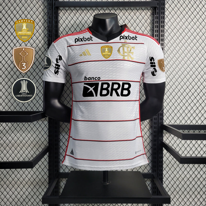 Camisa Flamengo Away 23/24 Todos os Patrocinadores + Patchs Jogador Adidas Masculina - Branca