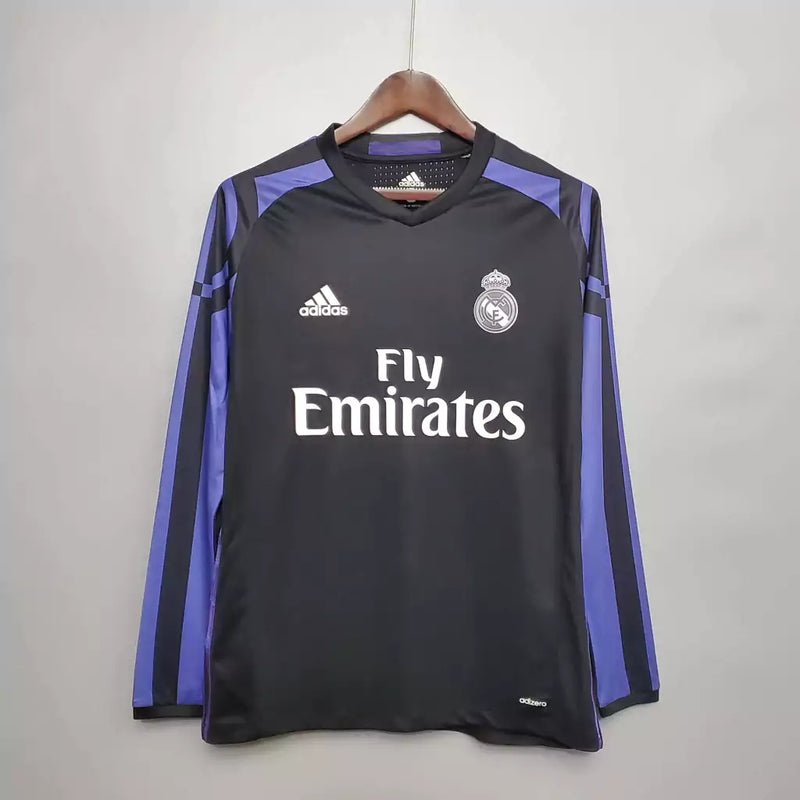 Camisa Real Madrid Retrô Away Manga Longa 16/17 Adidas Masculina - Preto e Roxa