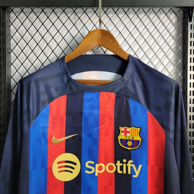 Camisa Barcelona Home 22/23 Manga Longa Torcedor Nike Masculina - Azul e Grená