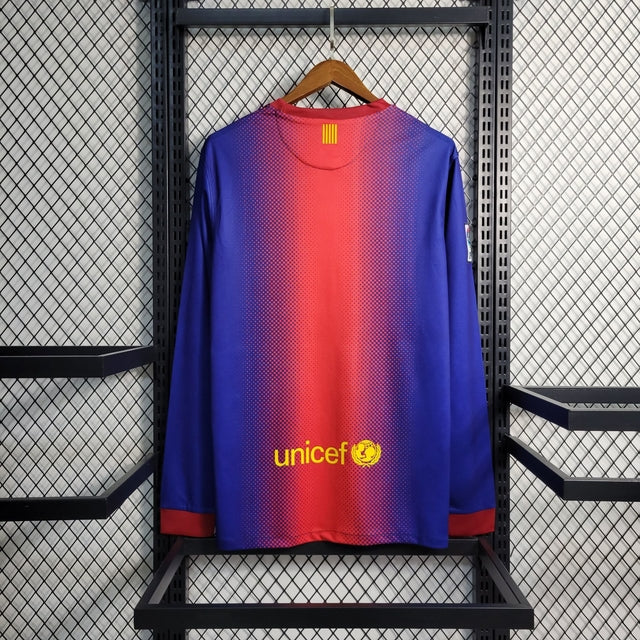 Camisa Barcelona Retrô Home 2013 Manga Longa Nike Masculina - Azul e Grená