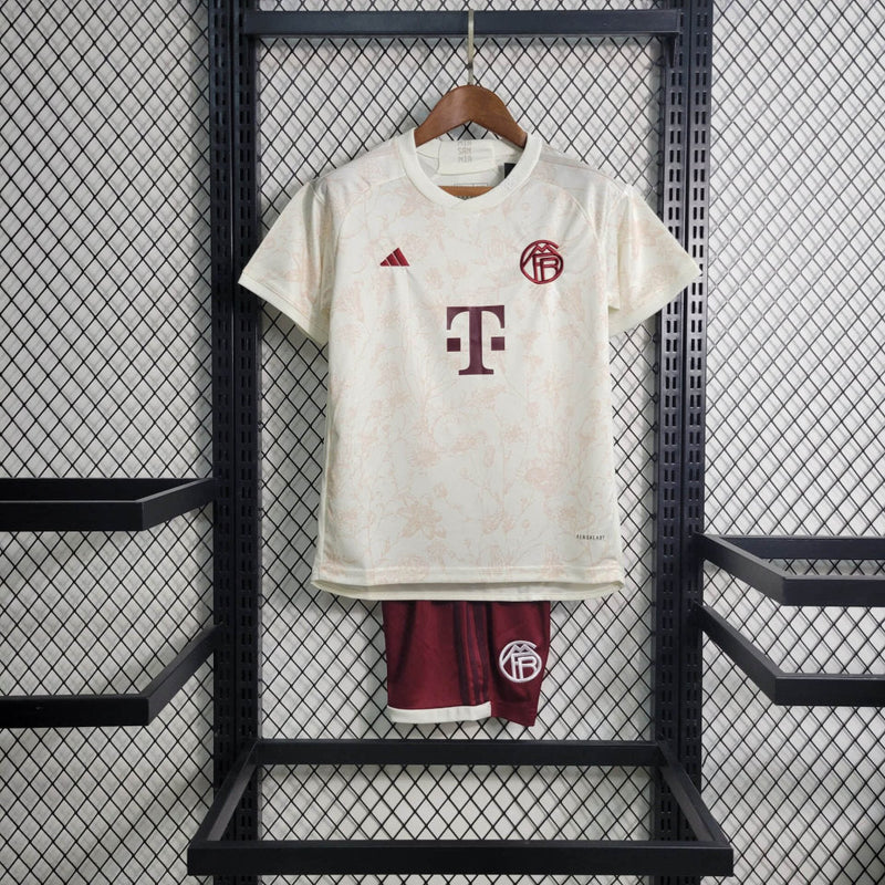 Kit Infantil Bayern De Munique Third 23/24 Camisa + Shorts Adidas Unissex - Bege