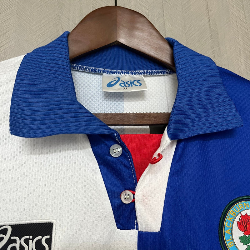 Camisa BlackBurn Rovers Home Retro 94/95 Torcedor Asics Masculino - Azul e Branco