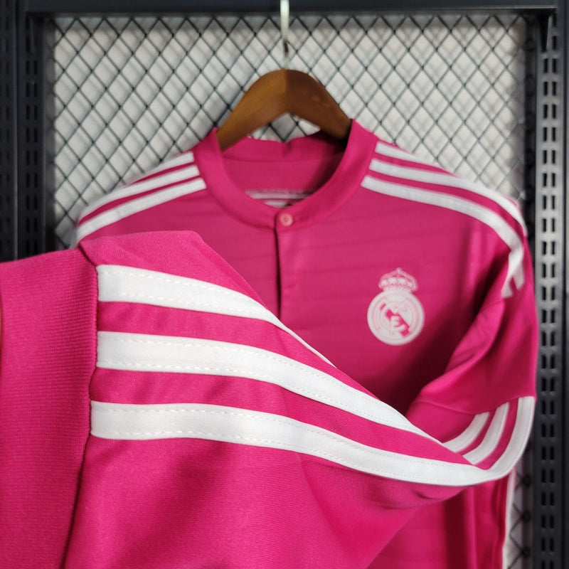 Camisa Real Madrid Retrô Third 14/15 Manga Longa Adidas Masculina - Rosa