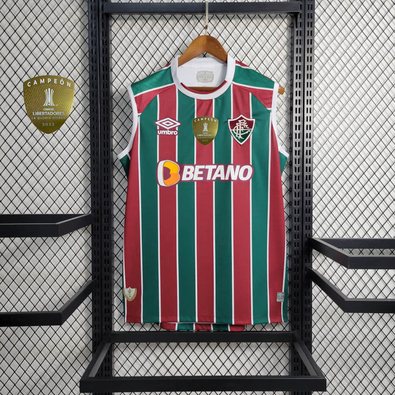 Camisa Fluminense Home 23/24 Regata + Patch Libertadores Torcedor Umbro Masculina - Verde, Vermelha e Branca