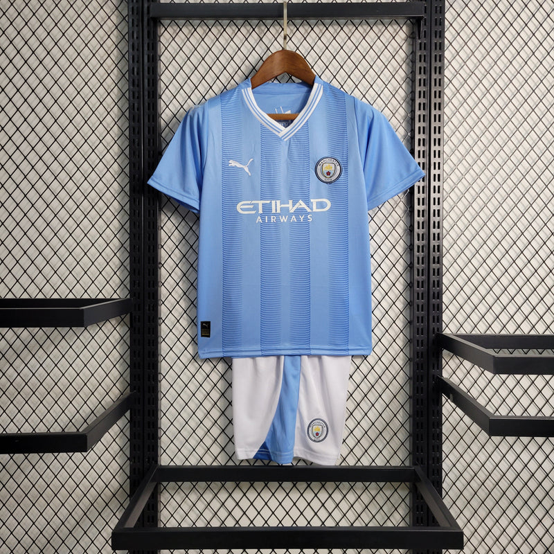 Kit Infantil Manchester City Home 23/24 Torcedor Puma Masculina - Azul