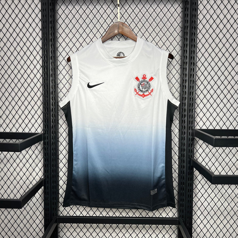 Camisa Corinthians Home Regata 24/25 Torcedor Nike Masculina - Branco e Preto