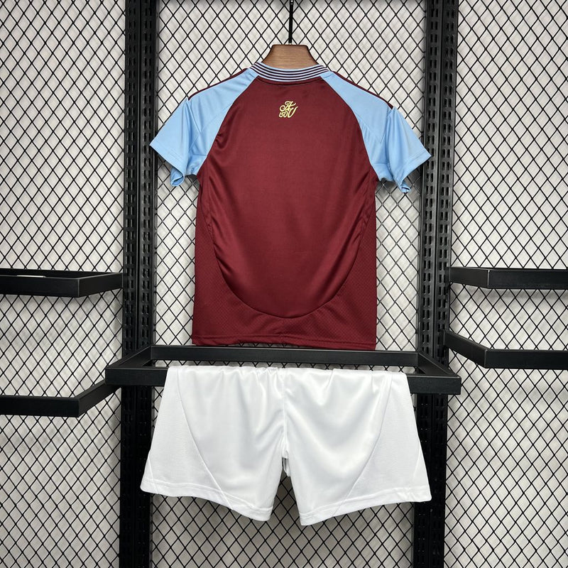 Kit Infantil Aston Villa Home 24/25 Camisa + Shorts Adidas Unissex - Vermelho e Azul