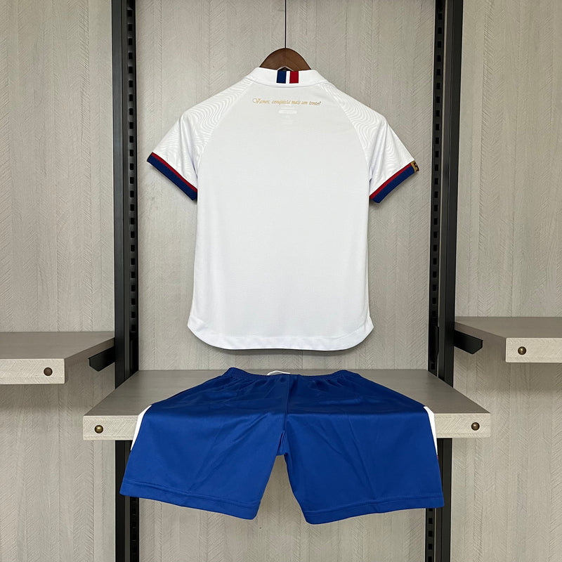 Kit Infantil Bahia Away 24/25 Camisa + Shorts Esquadrão Unissex - Branca e Azul