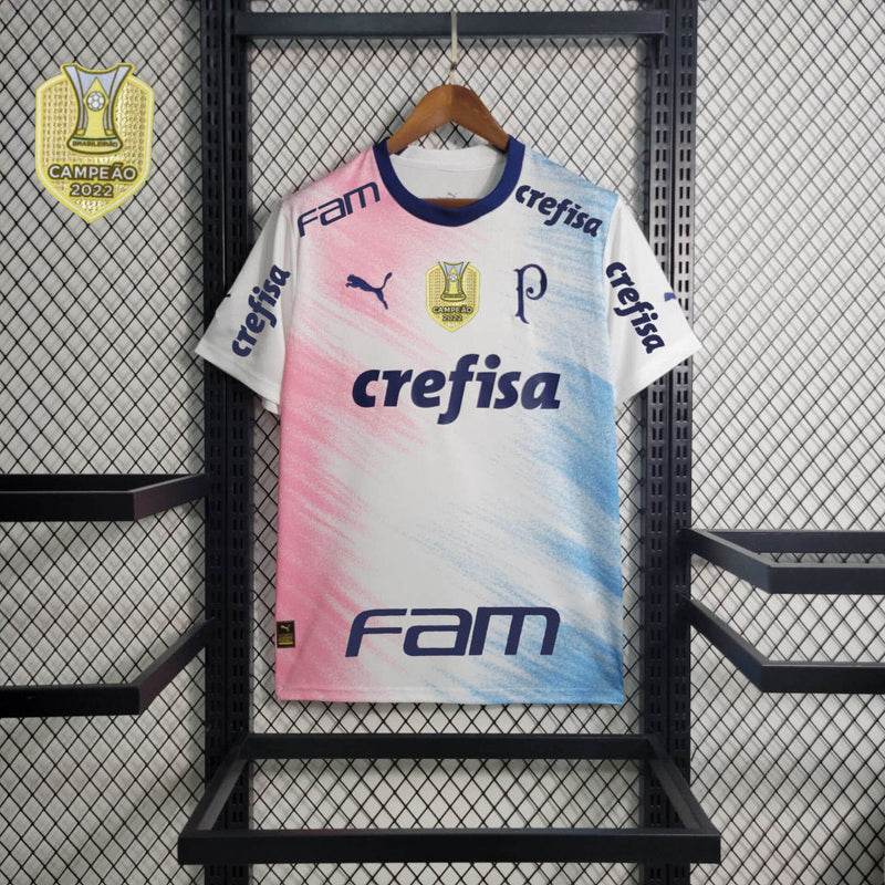 Palmeiras Edição Comemorativa + Patrocínios e Patch 23/24 Torcedor Puma Masculino - Azul,Rosa e Branca