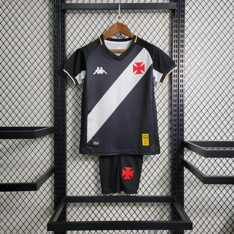 Kit Infantil Vasco Home 23/24 Camisa + Shorts Kappa Unissex - Preto e Branco