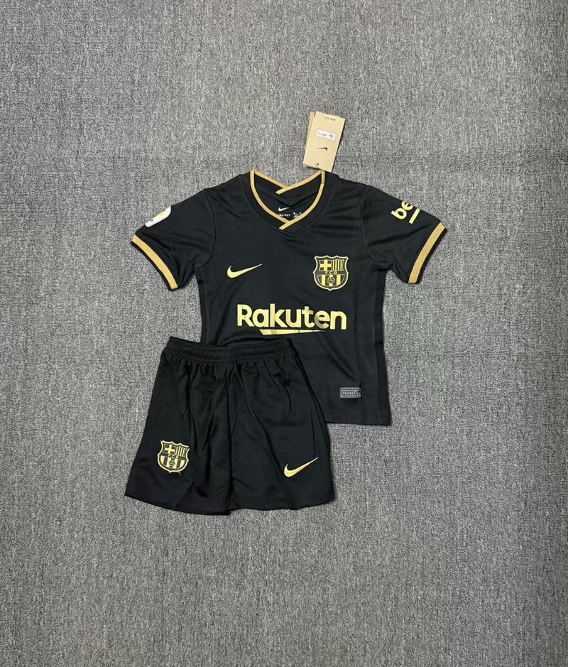 Kit Infantil Barcelona Retrô Away 2021 Camisa + Shorts Nike  Unissex - Preta e Dourada