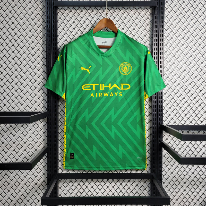 Camisa Manchester City Goleiro 23/24 Torcedor Puma Masculina - Verde e Amarela