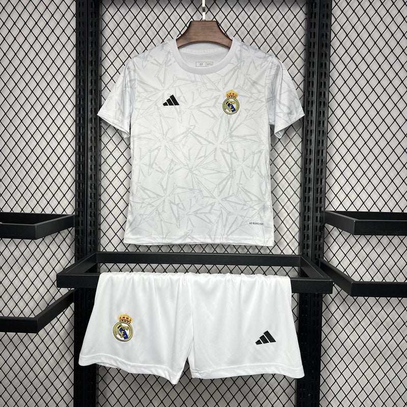 Kit Infantil Real Madrid Pré Jogo 24/25 Adidas Masculina - Branca