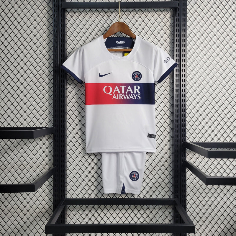 Kit Infantil PSG Away 23/24 Torcedor Jordan Masculina - Branca