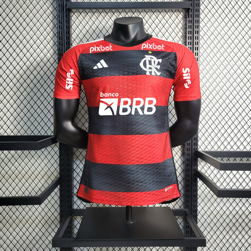 Camisa Flamengo Home 23/24 Todos os Patrocinadores Jogador Adidas Masculina - Vermelho e Preto