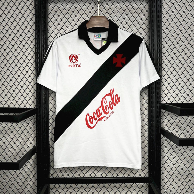 Camisa Vasco Da Gama Away Retrô 1988 Finta Masculino - Branca e Preta