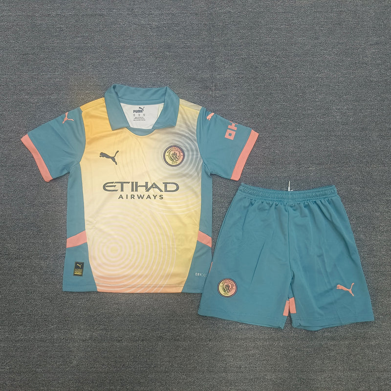 Kit Infantil Manchester City Fourth 23/24 Unissex Puma - Amarelo e Verde