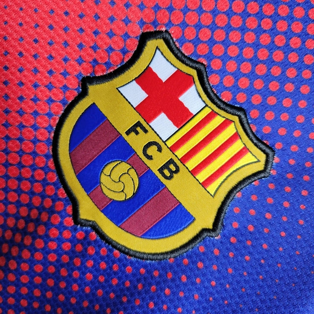 Camisa Barcelona Retrô Home 2013 Manga Longa Nike Masculina - Azul e Grená