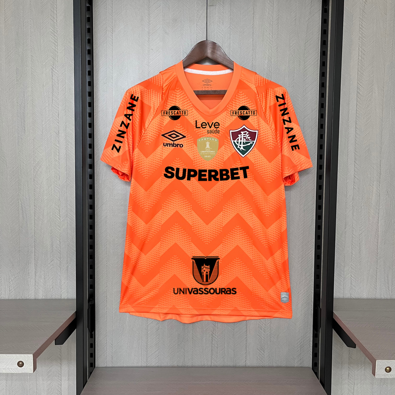 Camisa Fluminense Goleiro 24/25 + Todos os Patrocinadores + Patch Torcedor Umbro Masculina - Laranja