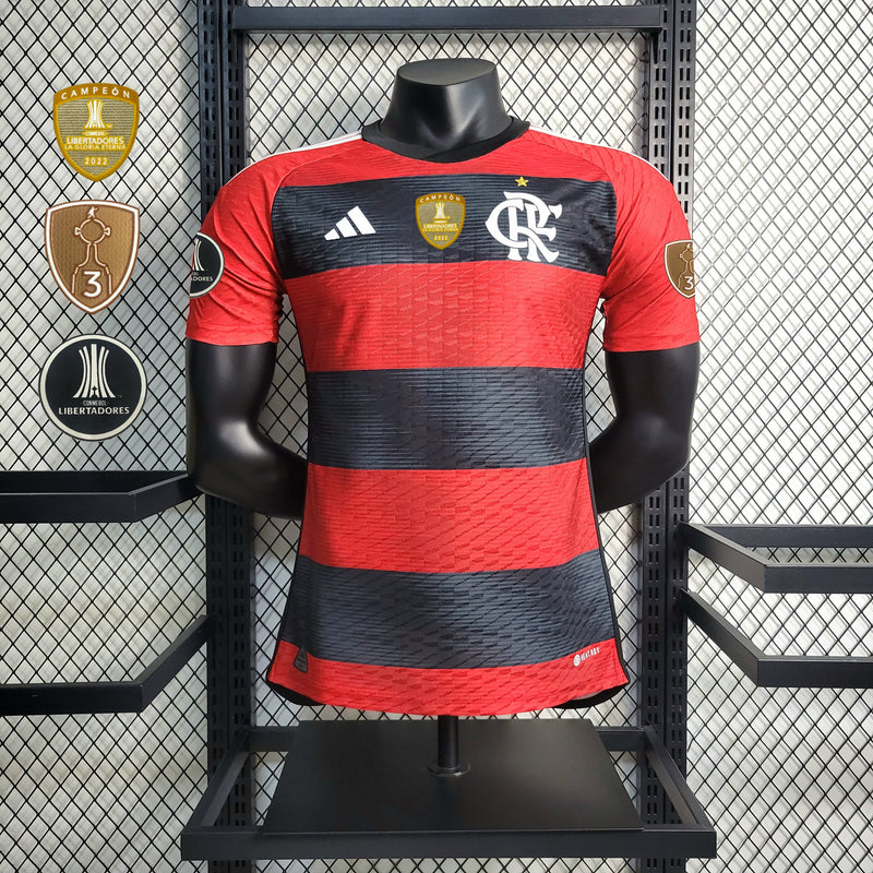 Camisa Flamengo Home 23/24 + Patchs Jogador Adidas Masculina - Vermelho e Preto