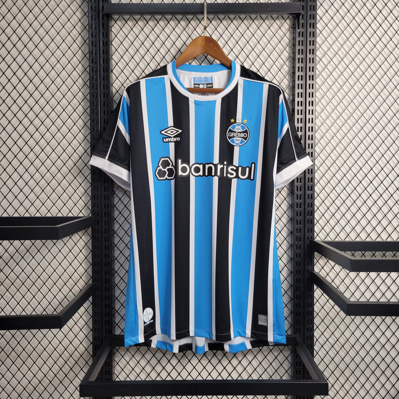 Camisa Grêmio Home 23/24 Torcedor Umbro Masculino - Azul, Preto e Branco