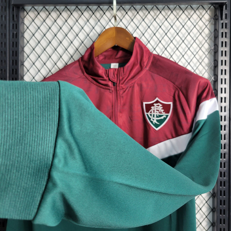 Agasalho Fluminense Treino Celestial 23/24 Manga Longa Torcedor Umbro Masculina - Verde e Vermelho