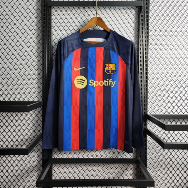 Camisa Barcelona Home 22/23 Manga Longa Torcedor Nike Masculina - Azul e Grená