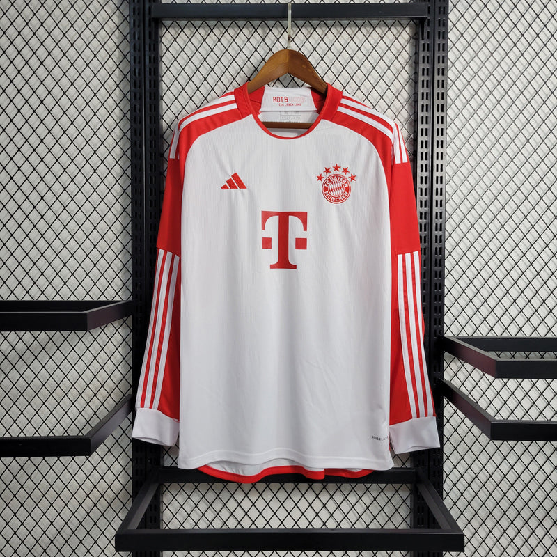 Camisa Bayern München Home Manga Longa 23/24 Torcedor Adidas Masculina - Branca