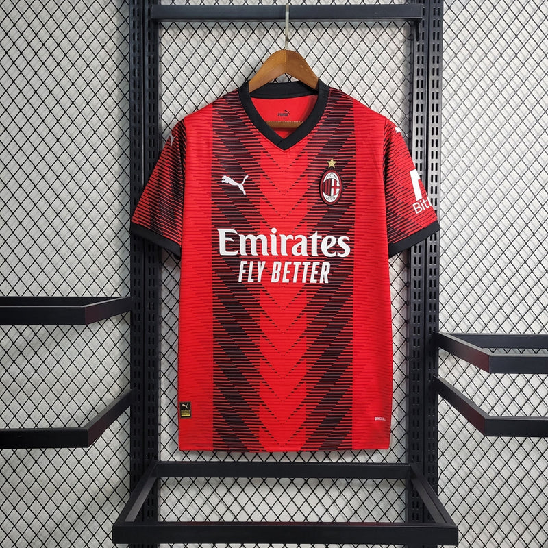 Camisa Milan Home 23/24 Torcedor Puma Masculina - Vermelho e Preto