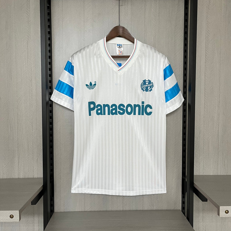 Camisa Olympique De Marseille Home Retro 1990 Torcedor Adidas Masculino - Branco e Azul