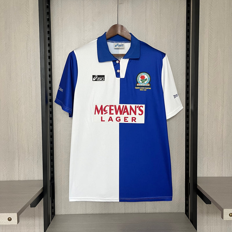 Camisa BlackBurn Rovers Home Retro 94/95 Torcedor Asics Masculino - Azul e Branco