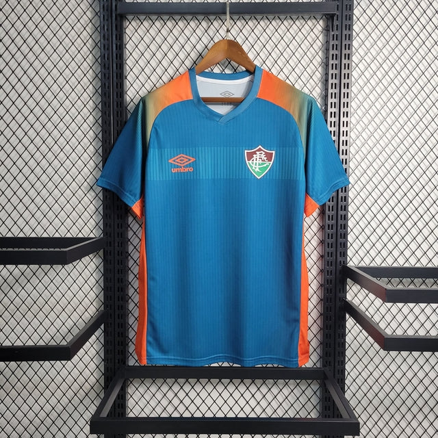 Camisa Fluminense Pré-Jogo 23/24 Torcedor Umbro Masculina - Azul e Laranja