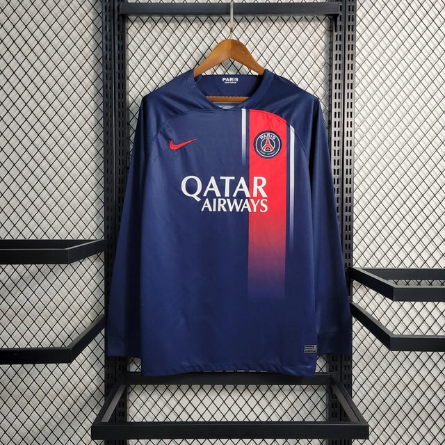 Camisa PSG Home Manga Longa 23/24 Torcedor Nike Masculina - Azul Marinho e Vermelho