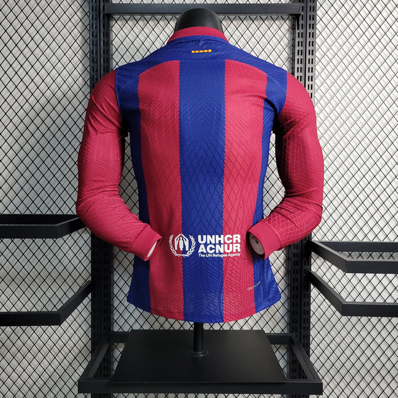 Camisa Barcelona Home 23/24 Manga Longa Jogador Nike Masculina - Azul Grená