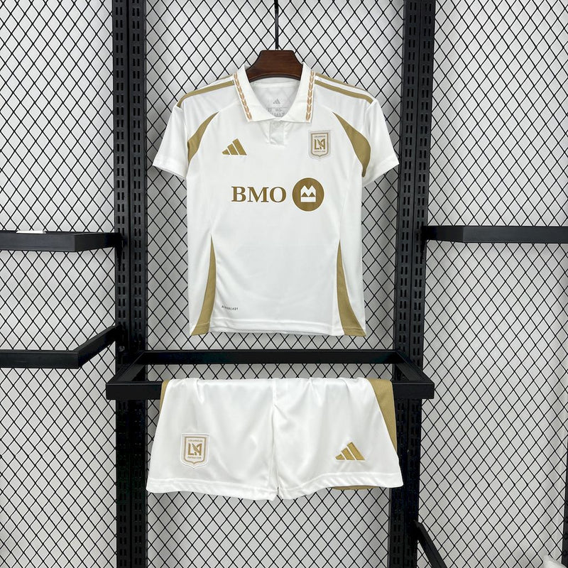Kit Infantil Los Angeles FC Away 25/26 Adidas Unissex Masculina - Branco e Dourado