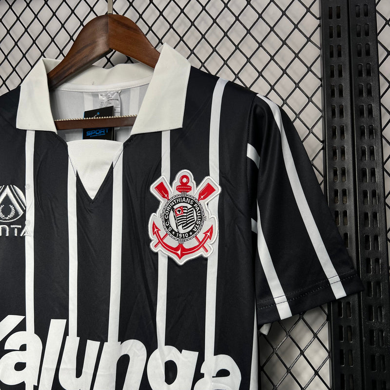 Camisa Corinthians Retro Away 1990 Torcedor Finta Masculina - Preta e Branca