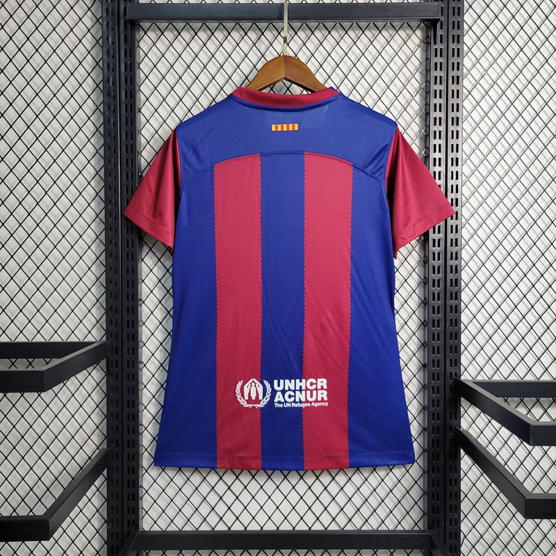 Camisa Barcelona Home 23/24 Torcedor Nike Feminina - Azul e Grená