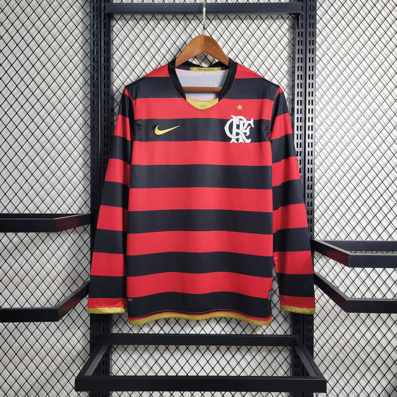 Camisa Flamengo Home Retro Manga Longa 2009 Torcedor Nike Masculina - Vermelho e Preto