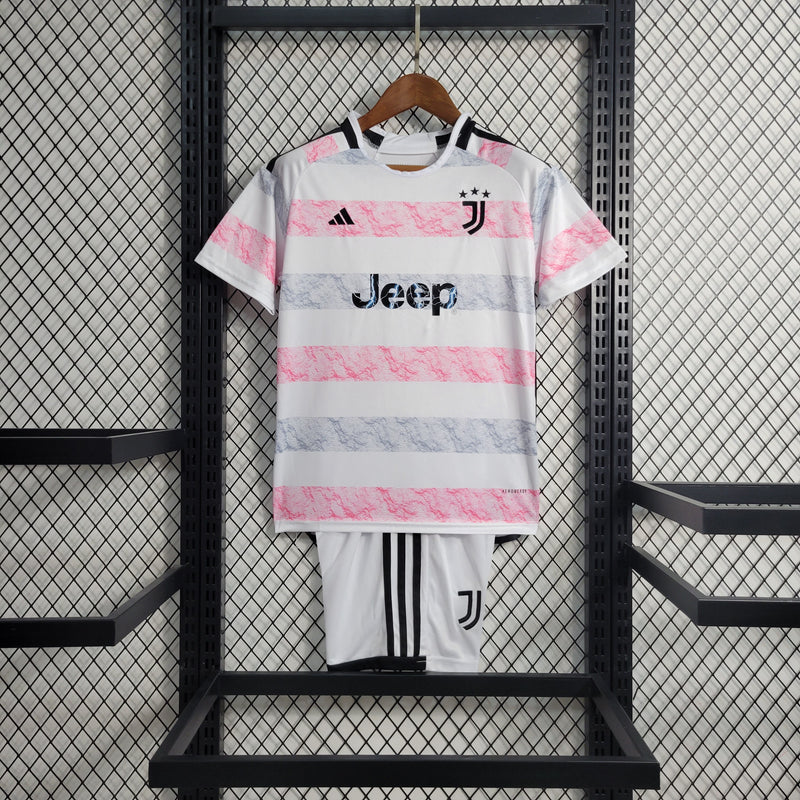 Kit Infantil Juventus Away 23/24 Torcedor Adidas Masculina - Branca