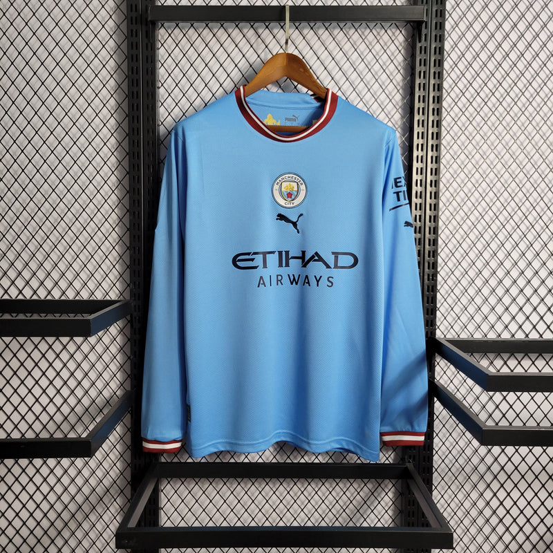 Camisa Manchester City Home Manga Longa 22/23 Torcedor Puma Masculina - Azul