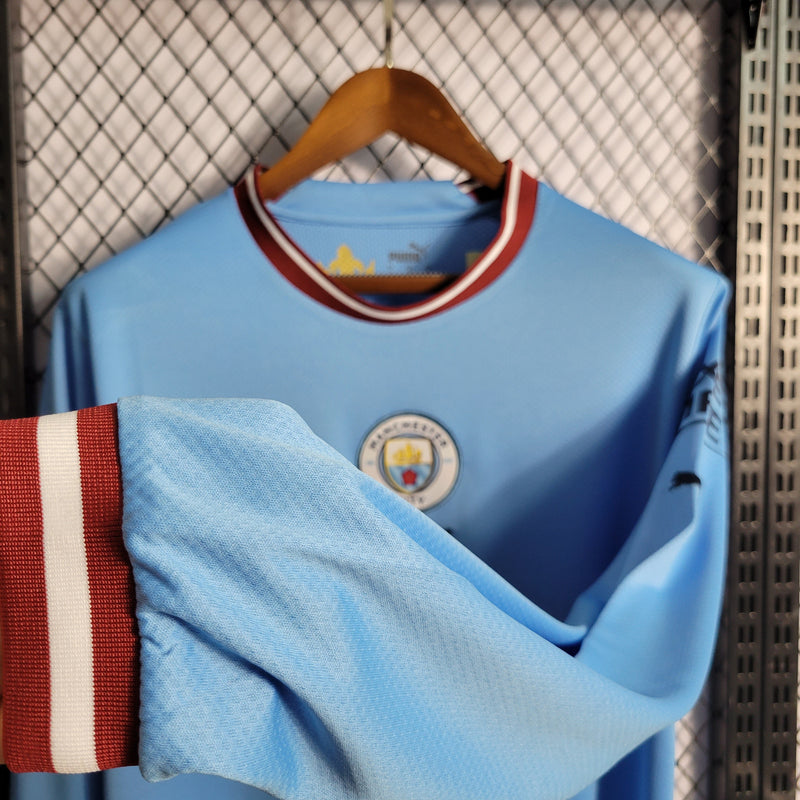 Camisa Manchester City Home Manga Longa 22/23 Torcedor Puma Masculina - Azul