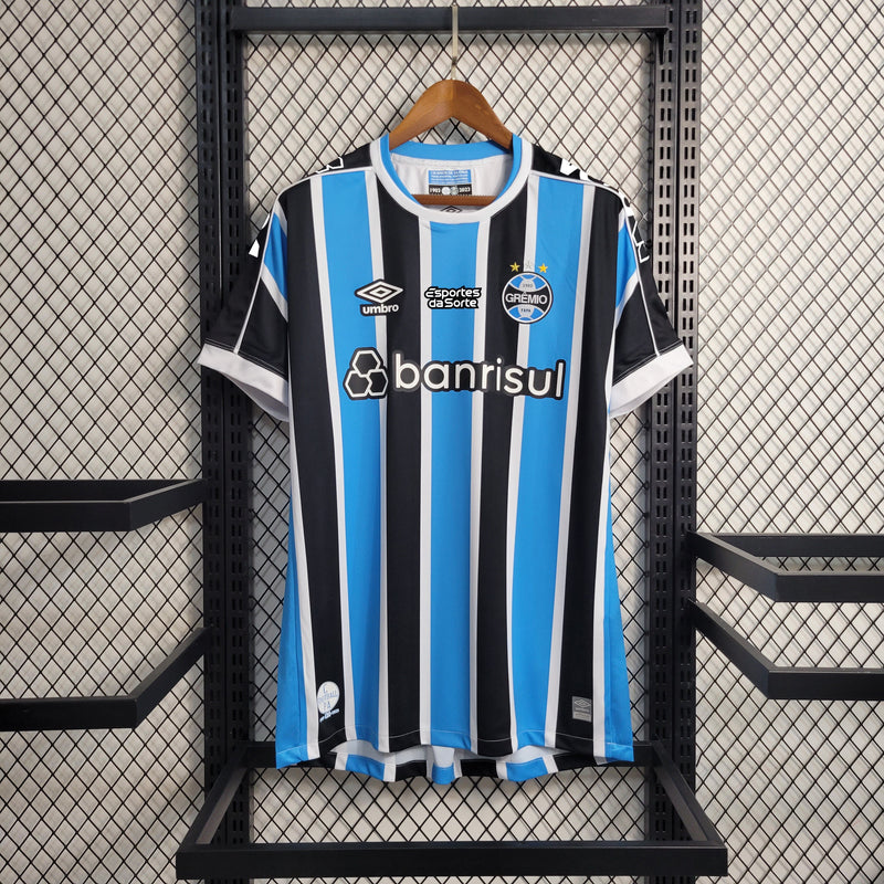 Camisa Grêmio Home 23/24 Todos os Patrocinadores Torcedor Umbro Masculino - Azul, Preto e Branco