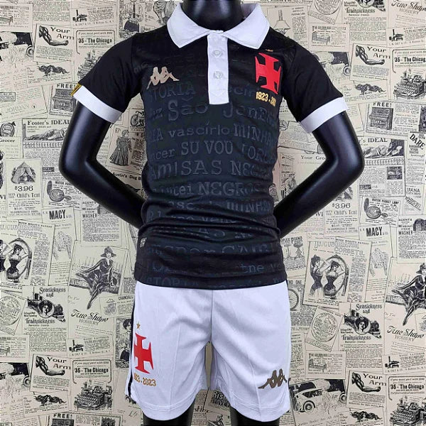 Kit Infantil Vasco Third 23/24 Camisa + Shorts Kappa Unissex - Preto