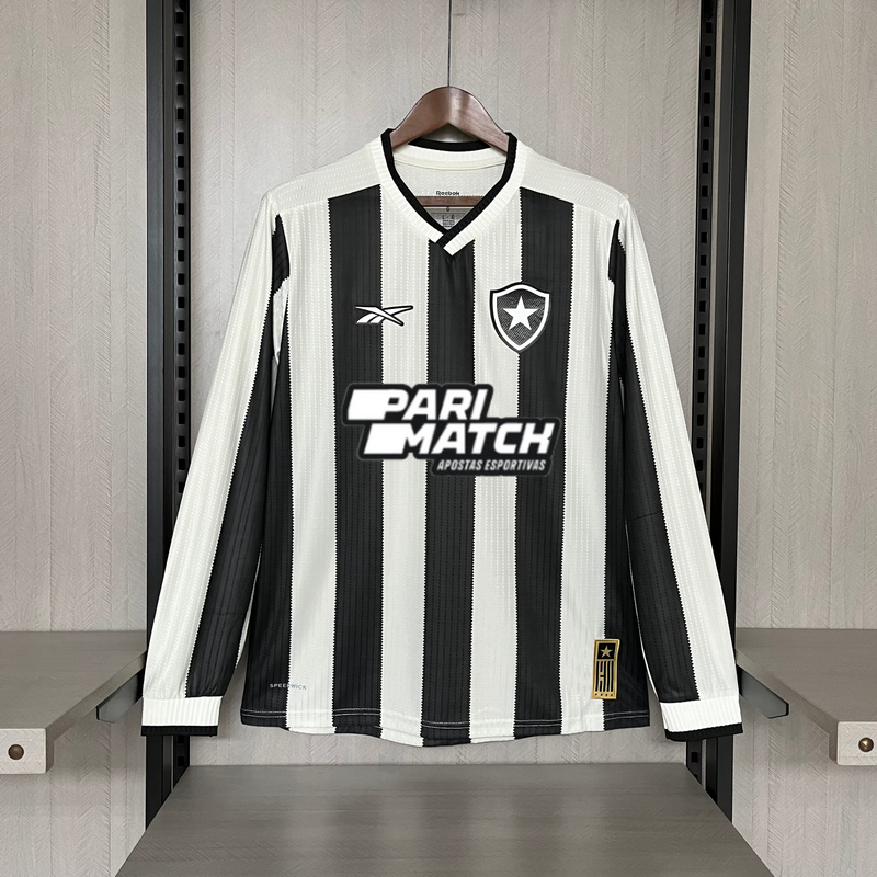 Camisa Botafogo Home Todos os Patrocinadores Manga Longa 24/25 Torcedor Reebok Masculina - Preta e Branca